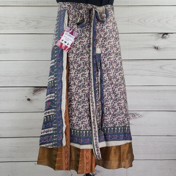 Darn Good Yarn Dresses & Skirts - Darn Good Yarn Silk Sari Wrap Skirt Ankle XL